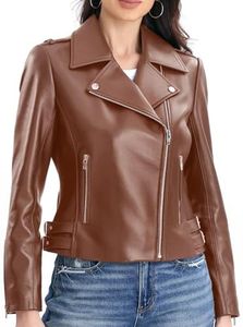 SILVER FASHIONS Lambskin Leather Jacket Women,Motorcycle Jacket,Asymmetrical Zip Style,Buckle Belts,Quilted Details