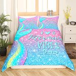 Mermaid Bedding Set For Girls Kawaii Room Decor Queen,Glitter Galaxy Comforter Cover,Rainbow Mermaid Scales Duvet Cover Set For Kids Women,Princess Bed Set Pink Blue Pastel Sequins Home Bedding 3 Pcs