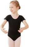 Daydance Spandex Basic Short Sleeve Leotards for Girls Ballet, Dance, Gymnastics, Swim with Full Lining, Black-lining, 3-4T