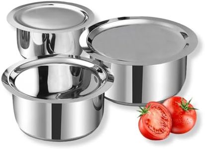 Vinod Stainless Steel 3 pc Tope Set with Capacity of 1.4 litres, 1.8 litres & 2.2 litres with Stainless Steel Lids (Gas Stove and Induction Friendly) - Silver, 24 Months Warranty
