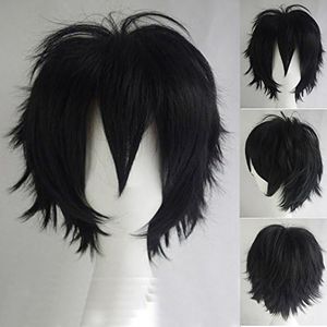 S-noilite Unisex Short Cosplay Hair Wig Women Men Male Fluffy Straight Cartoon Anime Con Party Costume Pixie Wigs Black