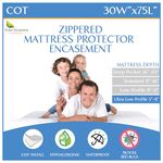 Cot Size Waterproof Mattress Protector (30" Wx75 L) - Waterproof Zippered Encasement Premium Quality Bed Cover Protects Against Dust, Allergens White