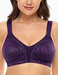 WingsLove Women's Full Coverage Non Padded Comfort Bra Minimizer Wire-Free Bra, Purple, 42D