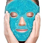 PerfeCore Facial Mask - Get Rid of Puffy Eyes - Migraine Relief, Sleeping, Travel Therapeutic Hot Cold Compress Pack - Gel Beads, Spa Therapy Wrap for Sinus Pressure Face Puffiness Headaches (Blue)