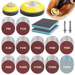 Pomsare 120pcs 75mm Sanding Discs with 2pcs Backer Pads and Sanding Sponge Sander for Drill Grinder Rotary Tools Attachment with 1/4" Shanks, Sanding Pads 80-3000 Grit Drill Sanding Attachment