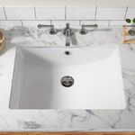 Undermount Bathroom Sink, Bathroom Vessel Sinks, Ceramic Lavatory Vanity Vessel Sink with Overflow, Rectangle Sink, Undercounter Basin, White 21.65 * 15.75 * 7.87 in (Large)