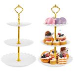 WenYa 2 Pack 3-Tier Plastic Dessert Stands, Cake Display Cupcake Holder for Kids Birthday Party, Round Serving Stand Tray for Wedding Home Decor Baby Shower Tea Party (White Round)