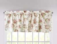 DaDa Bedding Dainty Floral Rose Garden Window Curtain Valance - Semi Sheer Natural Lighting Botanical Straight Tailored Edge - Vintage Ivory White Pastel Green Pink Kitchen Decor - 18" x 52"