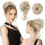 REECHO Messy Bun Hair Piece, 2 Styles Classic Tousled Updo Elastic Hair Bun Scrunchies Fake Hair Bun Donut Ponytail Extensions Messy Hair Bun Accessories for Women - Light Blonde