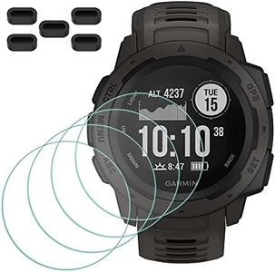 Screen Protector for Garmin Instinct/Instinct (Solar) Tactical Smartwatch [4 Pcs] + Anti-dust Plugs 5Pcs, MTHGH Tempered Glass 9H Hardness Film Ultra-Thin Protective Cover