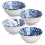 Y YHY 6.2'' Cereal Bowls Set of 4, 24 oz/700 ml Japanese Style Porcelain Ramen Bowls, Dinnerware for Rice, Soup, Noodles, Breakfasts, Salad, Snack, Dessert, Ice Cream, Microwave & Dishwasher Safe