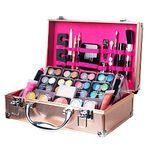 Dawn Till Dusk 54 Pieces Makeup Set with Travel Vanity Box by Envie, Includes Eyeshadow Palette, Lip Gloss, Lipsticks, Manicure Set, Makeup Brushes, Compact Mirror and Much More - (Rose Gold)