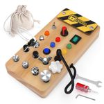 Busy Board Montessori Toys with 6 LED Switches and 8 Screws Screw Board with Storage Pouch, 3 Tools Sensory Toys for Kids Wooden Toys Educational Toys for Toddlers 3 Year Olds