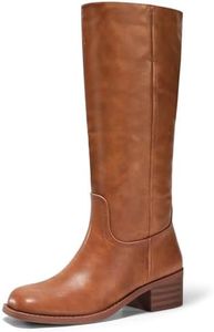 Coutgo Women's Knee High Boots Square Toe Chunky Block Heel Tall Boots Comfortable Low Heel Shoes, Red Brown, Size 7