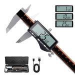 HARDELL Digital Caliper, Rechargeable Vernier Calipers with Large LCD Screen, Stainless Steel Caliper Measuring Tool, Auto-Off Micrometer, Inch/MM/Fraction for DIY/Household/3D-printing, 150mm/6Inch
