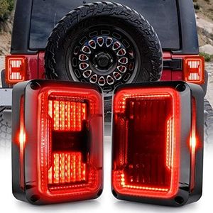 BICYACO DOT Approved LED Tail Lights Brake Reverse Light Rear Back Up Lights Daytime Running Lamps EMC Build-in Compatible with Jeep Wrangler JK 2007-2017- Smoke Lens