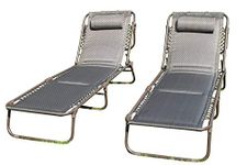 Olive Grove SET OF 2 Luxury Padded Lay Flat Garden Sun Loungers in Brown Tweed Weatherproof Textoline