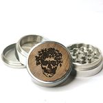 Leafglass 2.25 inch Metal Herb Crusher 4 Piece Spice Herb Grinder with Wood top - Pick Your Design (Skull1)