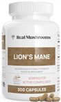 Real Mushrooms Lion’s Mane Capsules - Organic Lions Mane Mushroom Extract for Cognitive Function & Immune Support - Brain Supplements for Memory and Focus - Vegan Mushroom Supplement, 300 Caps