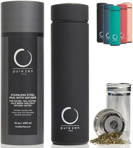 Pure Zen Tea Thermos with Infuser for Tea, Coffee and Fruit-Infused Water - Stainless Steel - Tea Infuser Bottle - Tea Tumbler with Infuser - Leakproof Tea Bottle - Travel Tea Mug - 15oz - Black