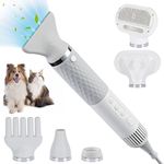 OWNPETS 5 in 1 Portable Smart Pet Grooming Hair Dryer, low noise, with dehairing comb, 5 nozzles, 3-speed temperature adjustment, 3-speed wind speed, suitable for dog grooming hair dryer, suitable for home travel use