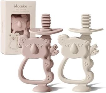 Moonkie Teething Toy Set of 2, Safe & Easy to Hold BPA Free Silicone Teethers, 360° Baby Toothbrush with Suction Base, Teether Toys Best for Babies 6-12 Months (Koala Blush/Shifting Sand)