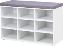 VASAGLE Shoe Bench, Storage Bench with Padded Seat, with Cushion, 9 Compartments, Adjustable Shelves, for Living Room, Hallway, 30.3 x 78.5 x 48 cm, Classic White LHS009W14