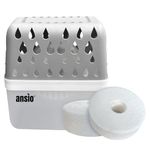 ANSIO Dehumidifier 360º Moisture Absorber, 1 Device & 2 Refill Tabs – Absorbs Moisture Twice as Fast, Anti-Condensation, Mould Prevention, Refillable for Home, Office, Garage, Bathroom