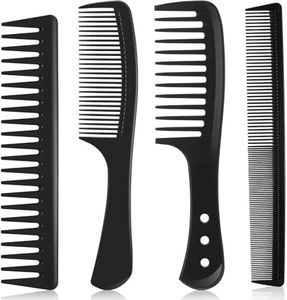 4 Pieces Wide Tooth Detangling Hair Comb Detangling Hair Comb Hair Styling Comb Set, Carbon Fiber Styling Cutting Comb Anti Static Heat Resistant Comb for Women Curly Straight Long Hair, Black