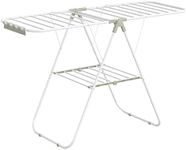 SONGMICS Clothes Drying Rack, with Sock Clips, Metal Laundry Rack, Foldable, Space-Saving, Free-Standing Airer, with Height-Adjustable Gullwings, Indoor Outdoor Use, White and Green ULLR052C01