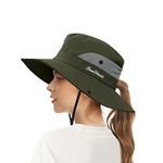 ECOMBOS Womens Sun Hats Wide Brim UV Protection Mesh Foldable Ponytail Bucket Fishing Hat Beach Cap for Fishing Hiking Gardening Outdoor Army Green