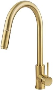 ACA International DR Brass Lead Free Kitchen Tap, WELS Kitchen Mixer Tap Pull Out 360° Swivel Spout Kitchen Tap Laundry Faucet Brushed Yellow Gold