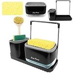 Dish Soap Dispenser Set,with Tray and Sponge Holder, Cloth Holder and Dishwashing Brush Dolder,4-in-1 Kitchen Soap Dispenser,for Kitchen Countertop Storage Organize,Black