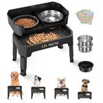 Elevated Dog Bowls with Licking Plate and Adjustable Stand, Includes 2 Stainless Steel Food Bowls & 1 Slow Feeder Dog Bowl, Raised Dog Bowls for Large Medium Small Dogs