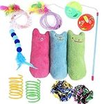 12 Pcs Cat Toys for Indoor Cats Kitten Plush Catnip Toy Cat Teeth Cleaning Toys Interactive Cat Feather Teaser Wand Spring Toy