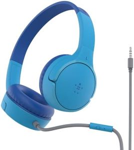 Belkin Auriculares supraaurales SoundForm Mini para niños, Cascos externos con micrófono, enseñanza Virtual, Colegio, Viajar, Jugar, para Dispositivos compatibles con Puerto de 3,5 mm, Azul
