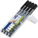 Staedtler 31-9WP4GS Lumocolor Pack of 4 Permanent Pens Markers with Assorted Tips, Black