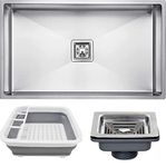 EVANEX 32" x 20" x 10" Handmade Matt Finish 304 Grade Stainless Steel Single Bowl Kitchen Sink With Silicon Basket