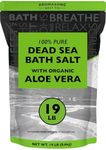 Dead Sea Salt with Organic Aloe Vera, Spa Bath Salts, 19 Lbs Fine Bulk resealable Pack, 100% Pure & Natural, Soak for Women & Men for Tired Muscles & Skin Issues (Packaging May Vary)