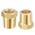 sourcing map Brass Pipe Fitting Reducer Adapter 1/4" BSPT Male x 1/8" NPT Female for Water Oil Air Pressure Gauge Temp Sensor, 2pcs