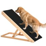 PawHut Dog Ramp for Bed Couch, Foldable Wooden Pet Ramp Height Adjustable 4 Levels 10"/15"/20"/24", for Injured Old Cats Large Dogs with Non Slip Carpeted Surface, Natural