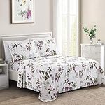 Marina Decoration Ultra Soft Silky Deep Pocket Rich Printed Bedding Rayon from Bamboo All Season 4 Pieces Sheet Set with 2 Pillowcases, Pink Light Floral Pattern Twin/Single Size