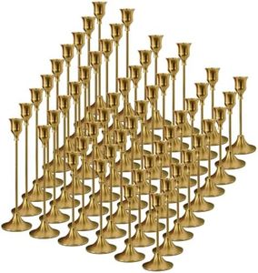 NLBTW 54 Pcs Brass Gold Candle Holder Bulks for Wedding Party Decor | Vintage Metal Decorative CandleStick Holders Set, Heavy Base with Non-slip Velvet, 3 Different Hights, Table Centerpiece