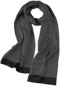 ANDANTINO 100% Silk Oblong Scarf for Men 61”*10.2” Double-Sided Thin Long Shawls for Head and Neck with Gift Packed (Black White Dots)