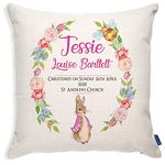 KRAFTYGIFTS Personalised Christening Gift Rabbit Cushion Cover Baby Boy Girl Baptism Pillow (Baby Girl PR04)