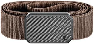 Groove Life Groove Belt Carbon Fiber/Brown - Men's Stretch Nylon Belt with Magnetic Aluminum Buckle, Lifetime Coverage - Medium (33-36")