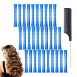 Ninnyi 30 PCS Blue Perm Rods, 0.35 inch Perm Kit Short Hair Men, Plastic Perming Rods Curlers Hair Roller with Steel Tail Comb