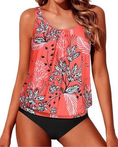Yonique Two Piece Blouson Tankini Swimsuits for Women Modest Bathing Suits Loose Fit Swimwear Red Floral S