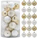 RN’D Christmas Decorative Ball Ornaments – White and Gold Christmas Ball Hanging Tree Ornament Set Assorted Designs - 30 Piece Set