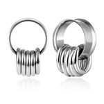 MOQIKAKA 2PCS Classic Ear Gauges for Stretched Ears with 10pcs Nose Hoop Rings, Hypoallergenic 316 Stainless Steel Ear Plugs Tunels 8mm-25mm (0G-1") Body Piercing Jewelry for Women Men, 00G (10mm), Stainless Steel, no gemstone